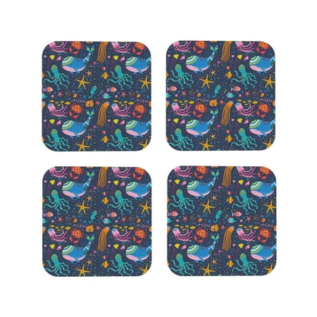 

Tideii Marine Inhabitants for Leather Coasters 4 Pieces Anti-fouling and Anti-scalding Decorative Coasters Suitable for Restaurants Kitchens Coffee Shops-Square