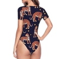 thumbnail image 4 of Haiem Leopard Print Women's Crew Neck Short Sleeve Bodysuit Tops Stretchy Slim Basic-Large, 4 of 9