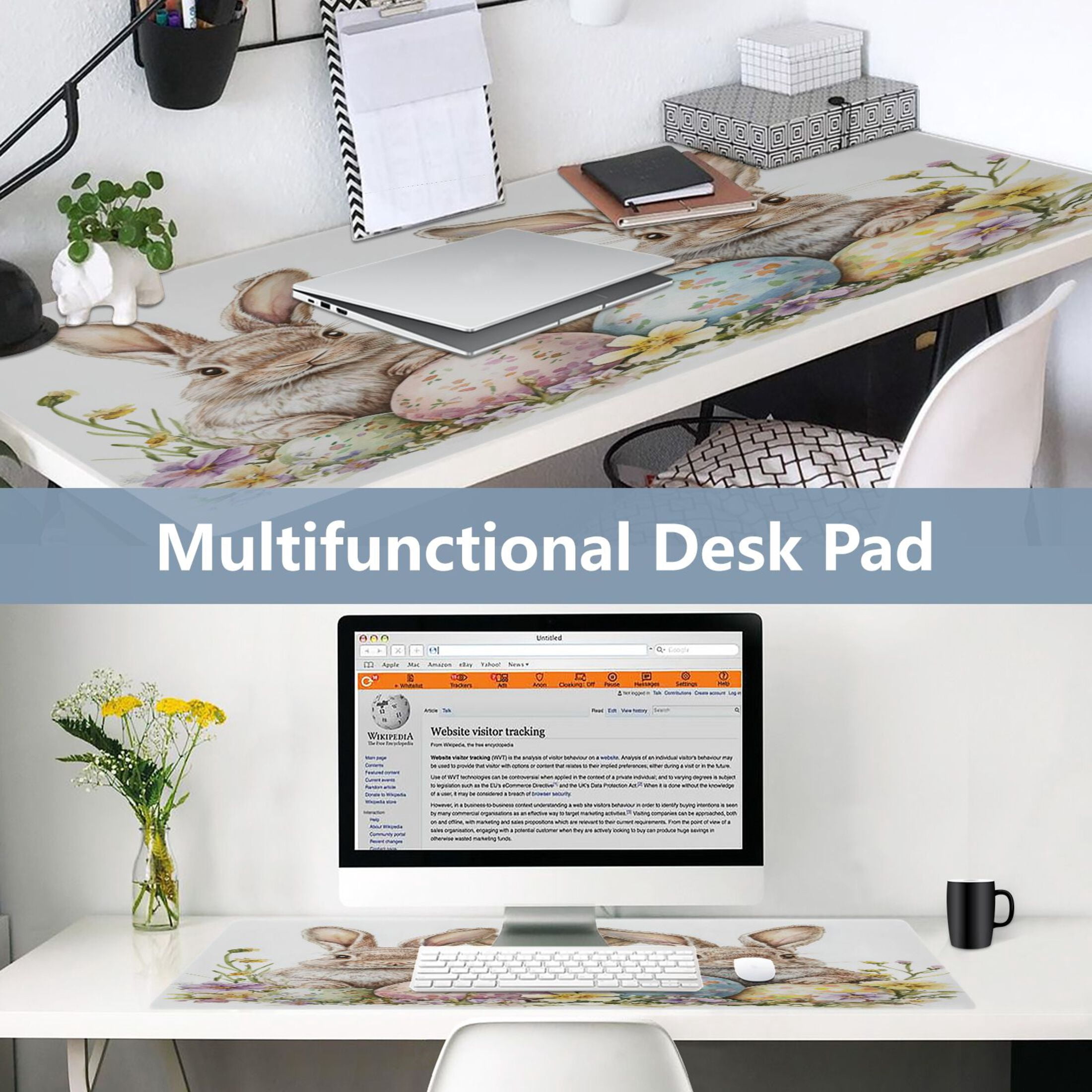 Leather Keyboard and Mouse Desk Mat Office Desk Accessories Protective Office Desk Decor Desk Pad Mat for Gaming, Work from Home, Office Three Cute Bunnies 16.5" x 35.4"