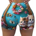 thumbnail image 2 of Balery Whimsical Cats and Flowers Scene Pantalones cortos de entrenamiento estampados para mujer, sin costuras, ajustados, para gimnasio, yoga, correr, deportes, ejercicio activo, fitness.-X-Large, 2 of 8
