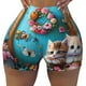 thumbnail image 2 of Balery Whimsical Cats and Flowers Scene Pantalones cortos de entrenamiento estampados para mujer, sin costuras, ajustados, para gimnasio, yoga, correr, deportes, ejercicio activo, fitness.-X-Large, 2 of 8