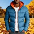 thumbnail image 4 of Winter Warm Quilted Jacket for Men Hooded Puffer Coat Zipper Long Sleeve down Outerwear with Pockets New Light Jackets for Men Casual Blue M, 4 of 5