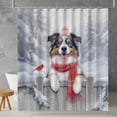 thumbnail image 2 of Playful Australian Shepherd Welcomes Winter Snowy Day with Cardinal Bird Shower Curtain Aussie Dog Lover Gifts Waterproof Bathroom Bathtub Curtain - 12017, 2 of 5