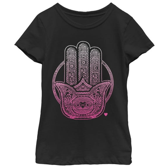 Girl's CHIN UP Henna Hamsa Graphic Tee Black Medium