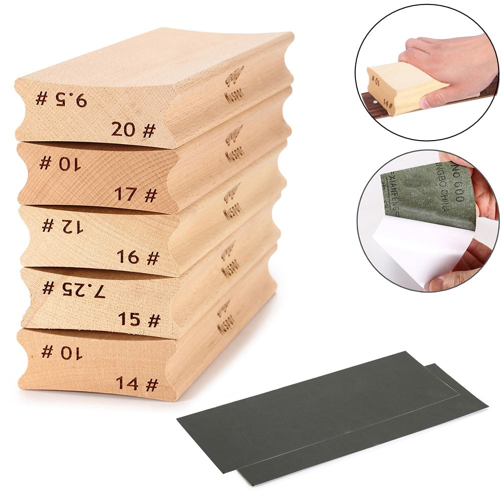 Gerich 1 Set Guitar Radius Two-Way Sanding Block for Guitar Bass Fret Leveling Luthier Tool Sanding Block with 2 Pcs s 600 Grit Sandpaper