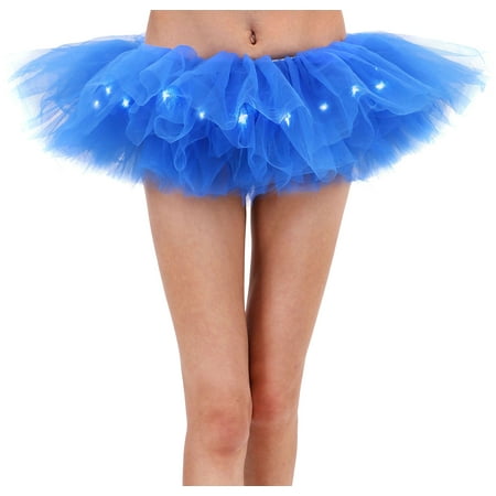 Women's Classic 5 Layered LED Light Up Tutu Skirt Party Costume, Royal Blue