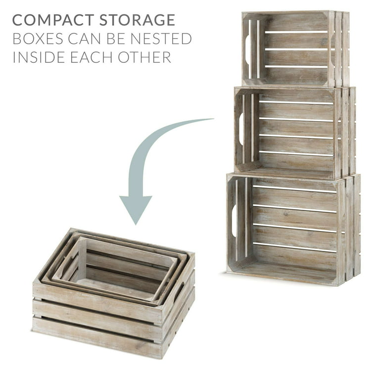 Whitewashed Wood Decorative Storage Boxes for Organizing, Small