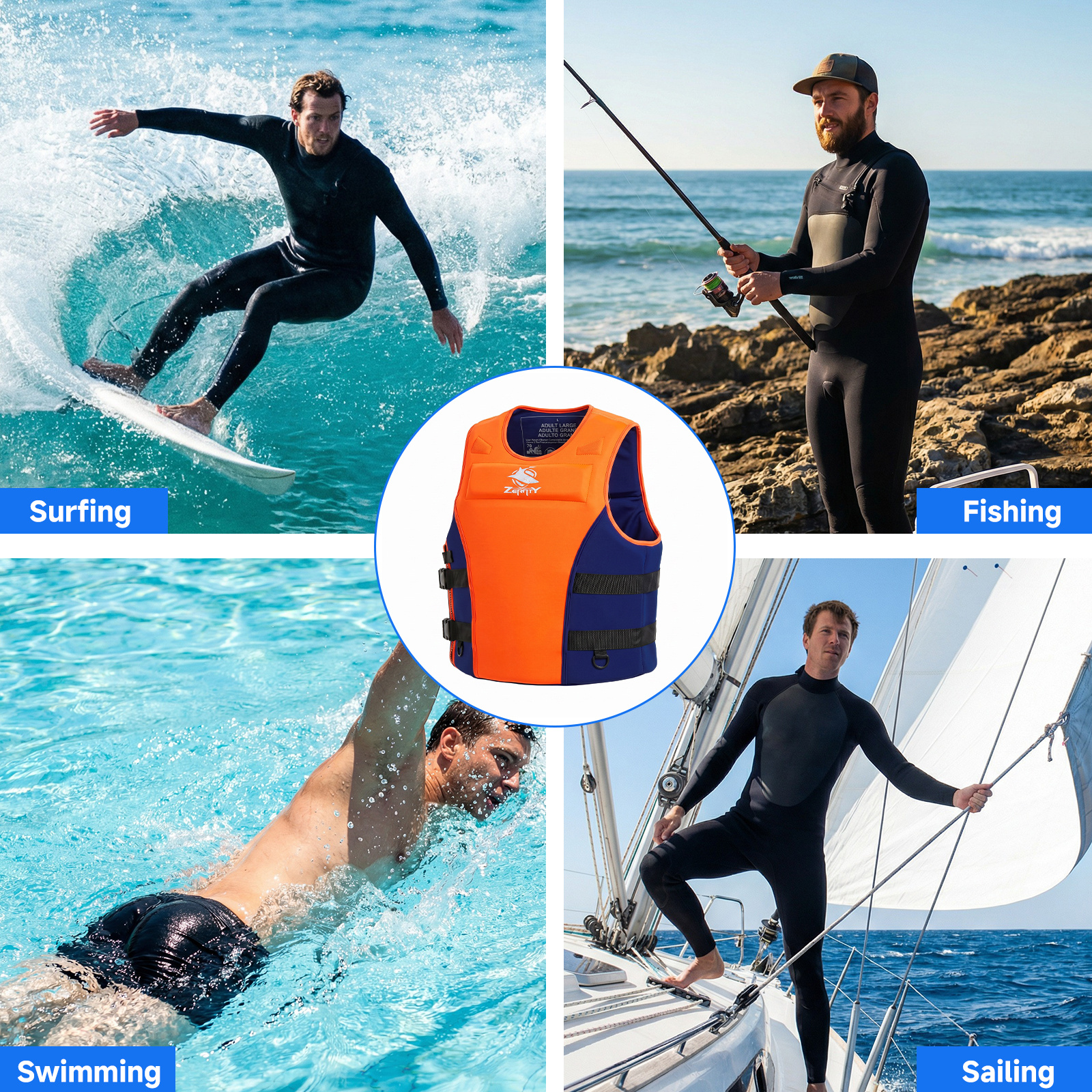Zeraty Men Impact Vest Life Jacket, Orange photo 8