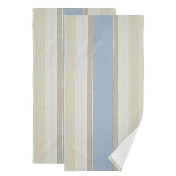 Blue Beige Vertical Stripes Hand Towel Absorbent Bath Towels for Bathroom Sports Gym 28" x 14" Set of 2