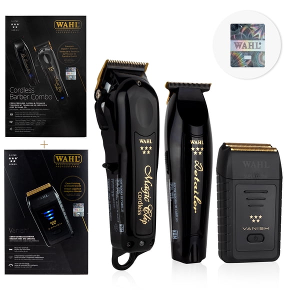 Wahl Barber Combo Inalámbrico Profesional Con Holograma De Autenticidad Kit De Máquinas Para Corte De Cabello Fade Clipper Magic Clip Trimmer Detailer Li + Afeitadora Vanish Ideal Para Barbería