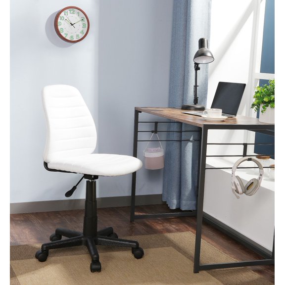 Urban Shop High Back Comfortable Polyester Quilted Office Task Chair, White