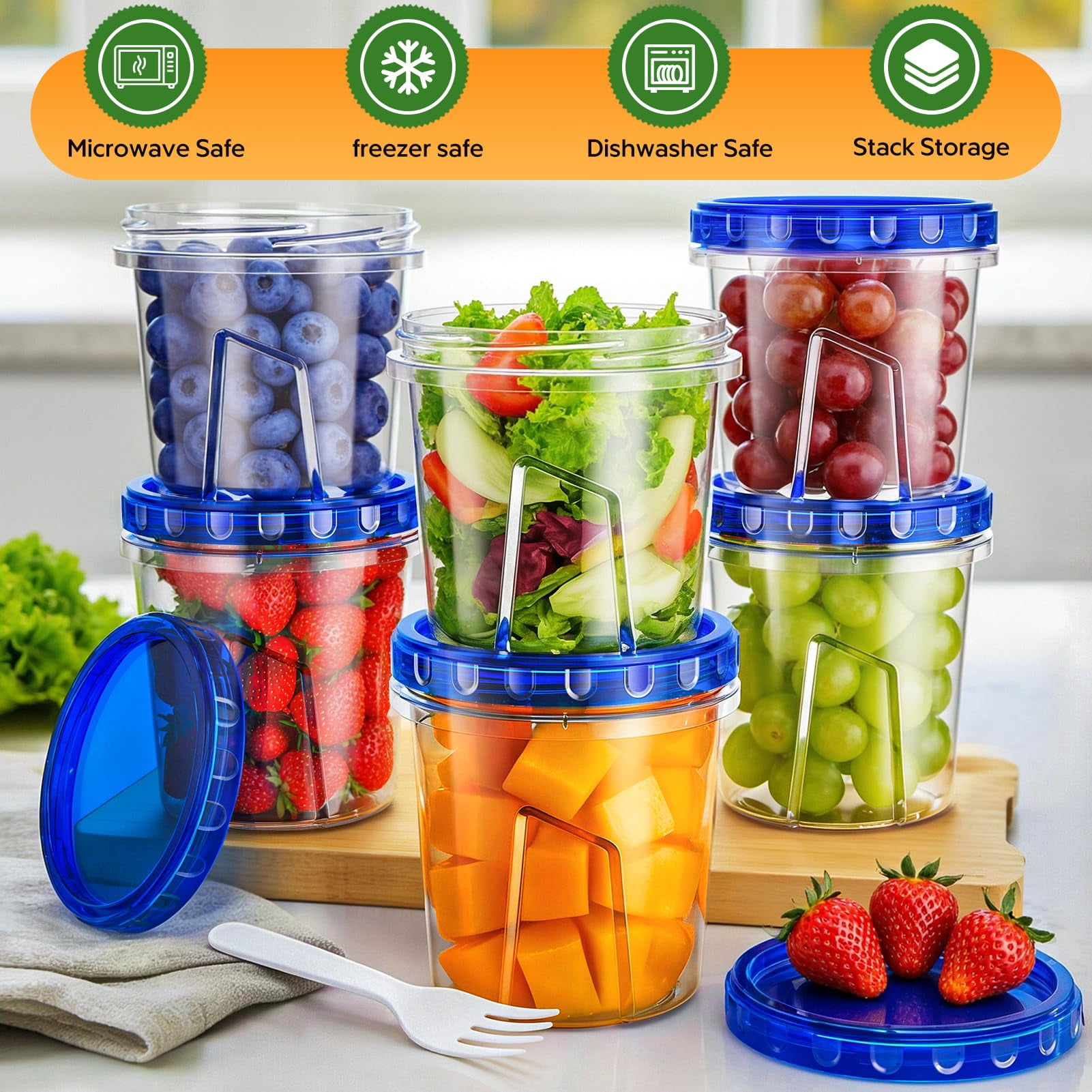 Plastic Food Storage Jars 6Pack-24oz Twist Top Lids Meal Prep