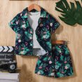 thumbnail image 2 of KPOPLK Summer Toddler Boy Clothes Baby Hawaiian Outfits Set Short Sleeve Shirt + Elastic Waist Shorts Summer Beach Clothing(6 Years,Black), 2 of 6