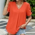 thumbnail image 6 of Lovskoo Chiffon Summer Tops for Women 2024 V Neck Short Sleeve Solid Color Trendy Comfortable Breathable Blouses Tops Orange, 6 of 8
