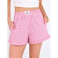 thumbnail image 5 of ANRABESS Womens Ruffle Boxer Shorts Pajama Gingham Shorts Summer Casual Lounge Sleep Plaid Beach Bottoms Pockets 2026 Trendy Pink White Plaid Large, 5 of 9
