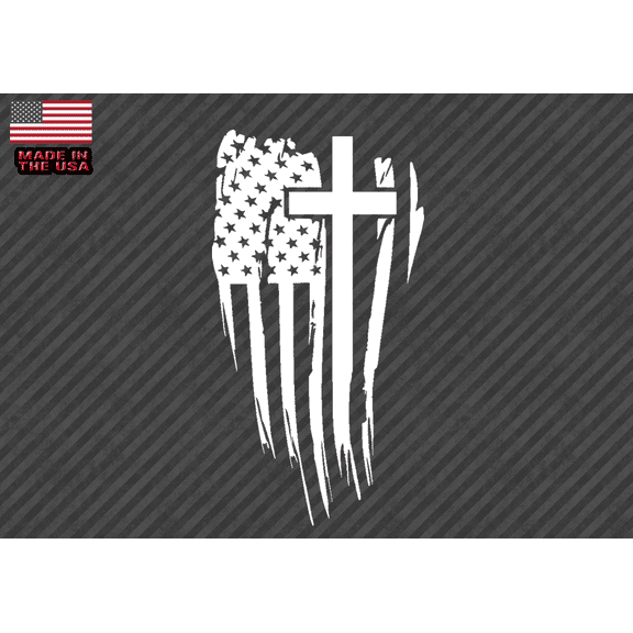 x2 American Flag Cross Sticker Decal Christian Jesus 5" (AmerCrossFlagVC5inch)