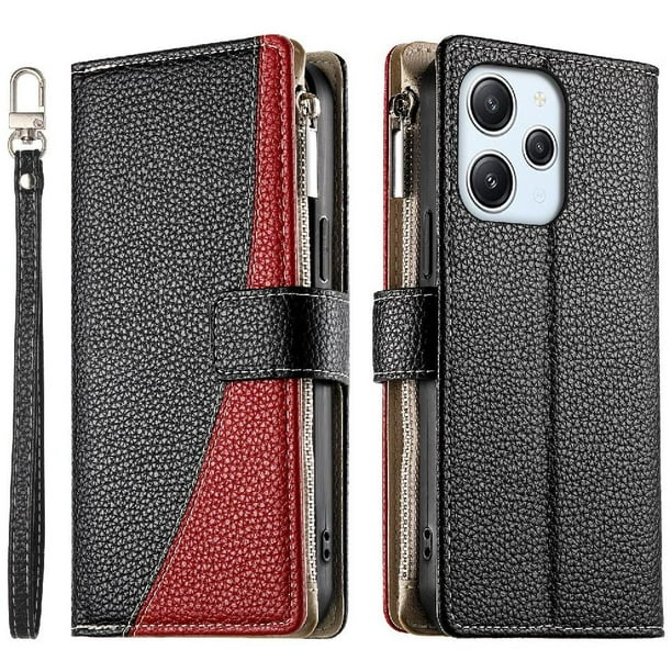 Funda cartera GANGXUN para Xiaomi Poco M6 Pro 5G , cuero PU con tarjetero, cremallera, correa de mano, soporte y protección 949°