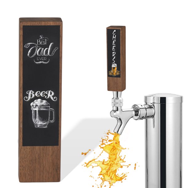 Mango de grifo de cerveza de pizarra, mango de grifo de cerveza de madera de nogal de 8 '' con pizarra para mensajes personalizados y diversión, mango de grifo mini Kegerator con rosca de 3/8 '' - 16