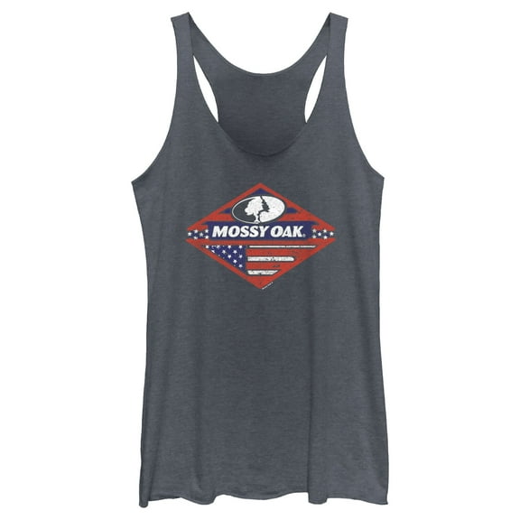 Women's Mossy Oak Patriotic Forest Logo  Racerback Tank Top Navy Blue Heather X Small