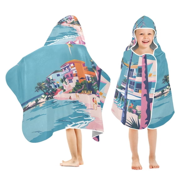 Seaside Scenery Kids Hooded Beach Towel Baby Bath Poncho Towels with Hood Absorbent 50"x23.5" for Pool Swimming