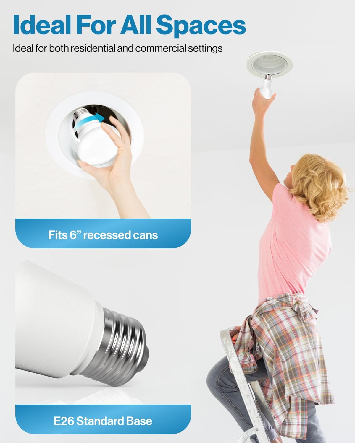 Sunco 6 Pack BR40 LED Light Bulbs, Indoor Flood Lights, Recessed Can Light Bulb, 1400 LM, 17W (100W Equivalent), 6000K Daylight Deluxe, Dimmable, E26 Base, for Home, Bedroom, Kitchen UL.
