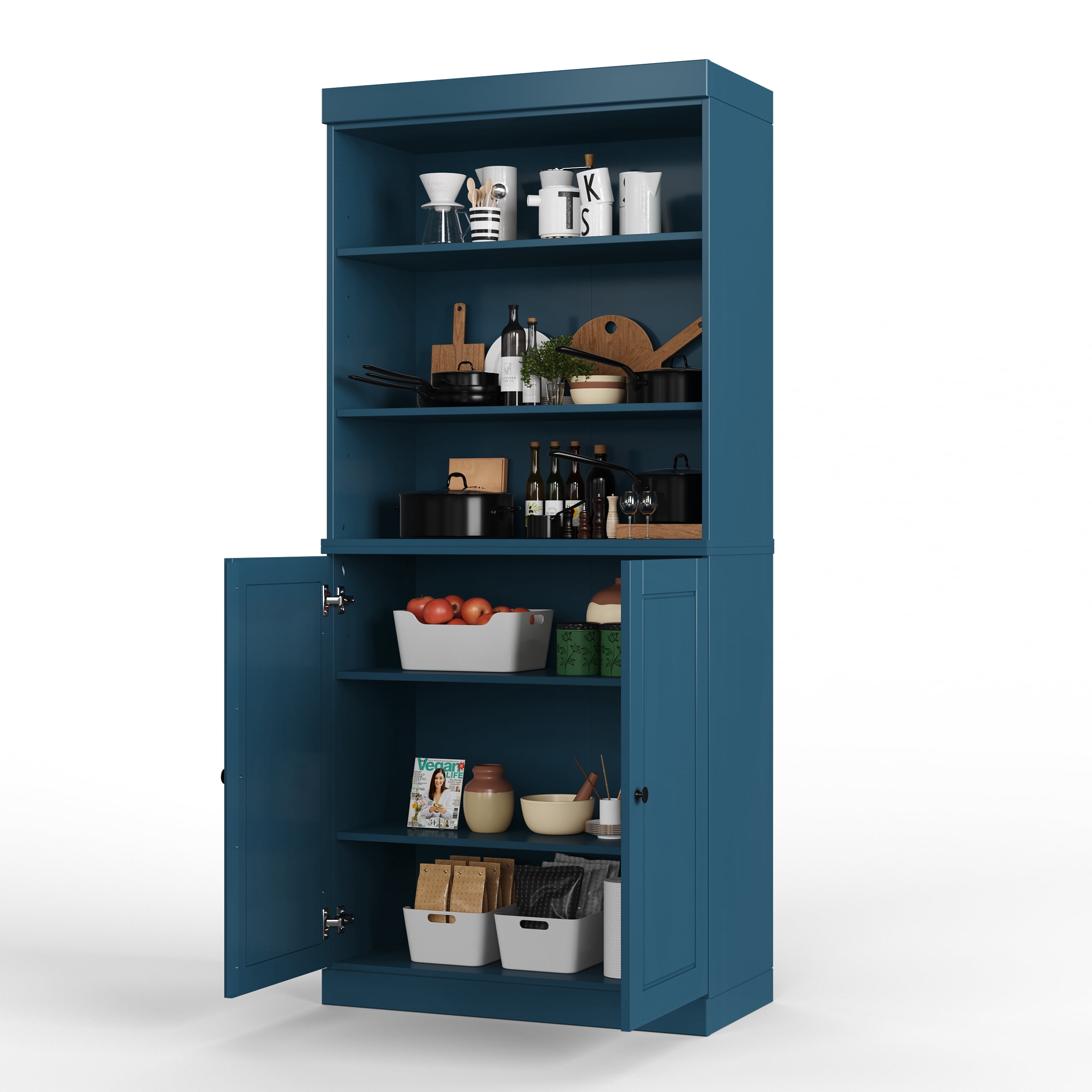 Palace Imports 100% Solid Wood 32" Kitchen Pantry Cabinet with Solid Doors, Teal Blue