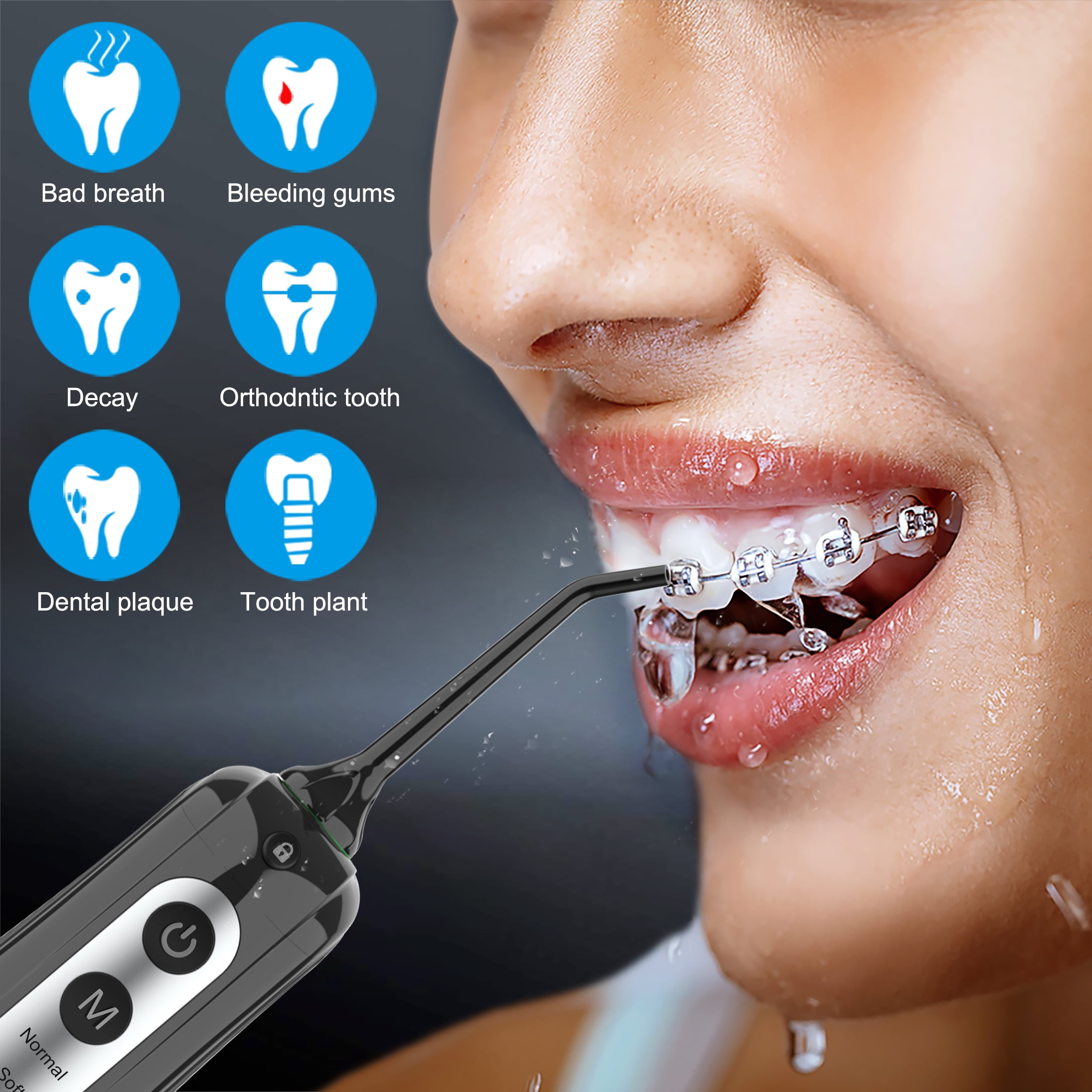 Cordless Water Flosser for Teeth, INSMART,Portable Rechargeable Teeth Cleaner with DIY Mode RGB Light, 4 Jet Tips IPX7 Waterproof Dental Oral Irrigator