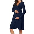 thumbnail image 1 of WUANDIXFA Robe de Maternité d'Automne Robe de Maternité Décontractée à Manches Longues de Couleur Unie pour l'Allaitement avec Poche Bleu Marine,2TG, 1 of 2
