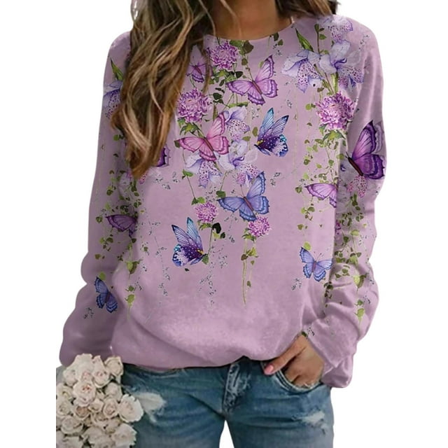 Sudadera Fronage para mujer mayor con estampado de mariposas, color morado claro