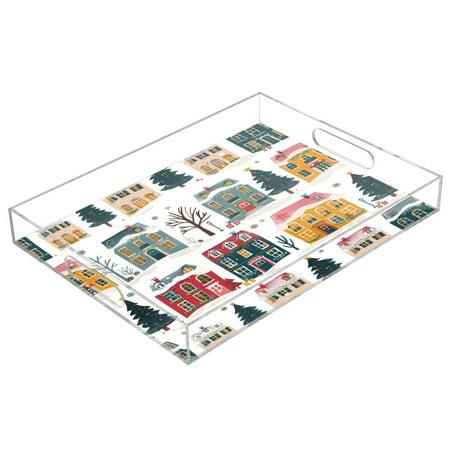 

Acrylic Tray 15.7*11.8*1.9 Inch Transparent Tray Food Tray Tea Cup Tray Serving Trays Cosmetics Storage Kitchen Table Bathroom Sundry Storage Cartoon House
