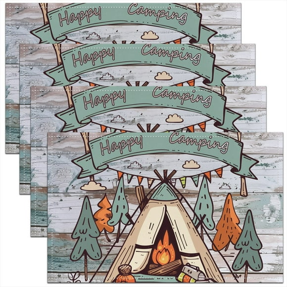 Erosebridal Rustic Adventure Place Mats Set of 4 for in Door Dinning, Camper Camping Placemats Set of 4, Lodge Cabin Decor