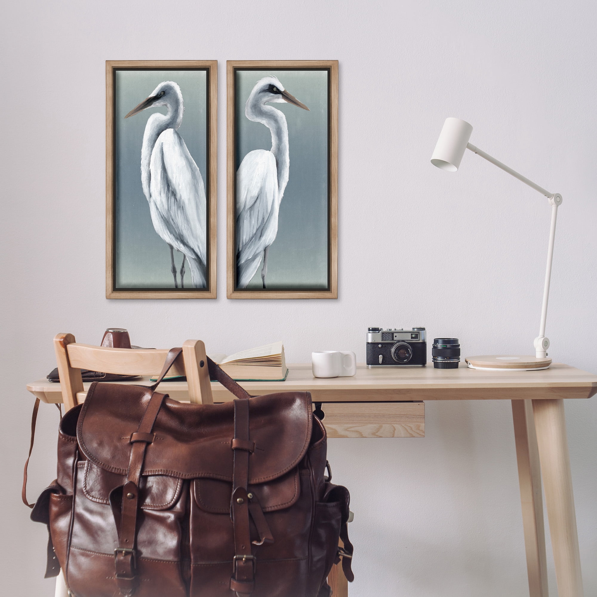 Stupell Industries Nautical Egret Portraits Animals & Insects Painting Brown Floater Framed Canvas Art Print Wall Art, 11 x 25, Set of 2