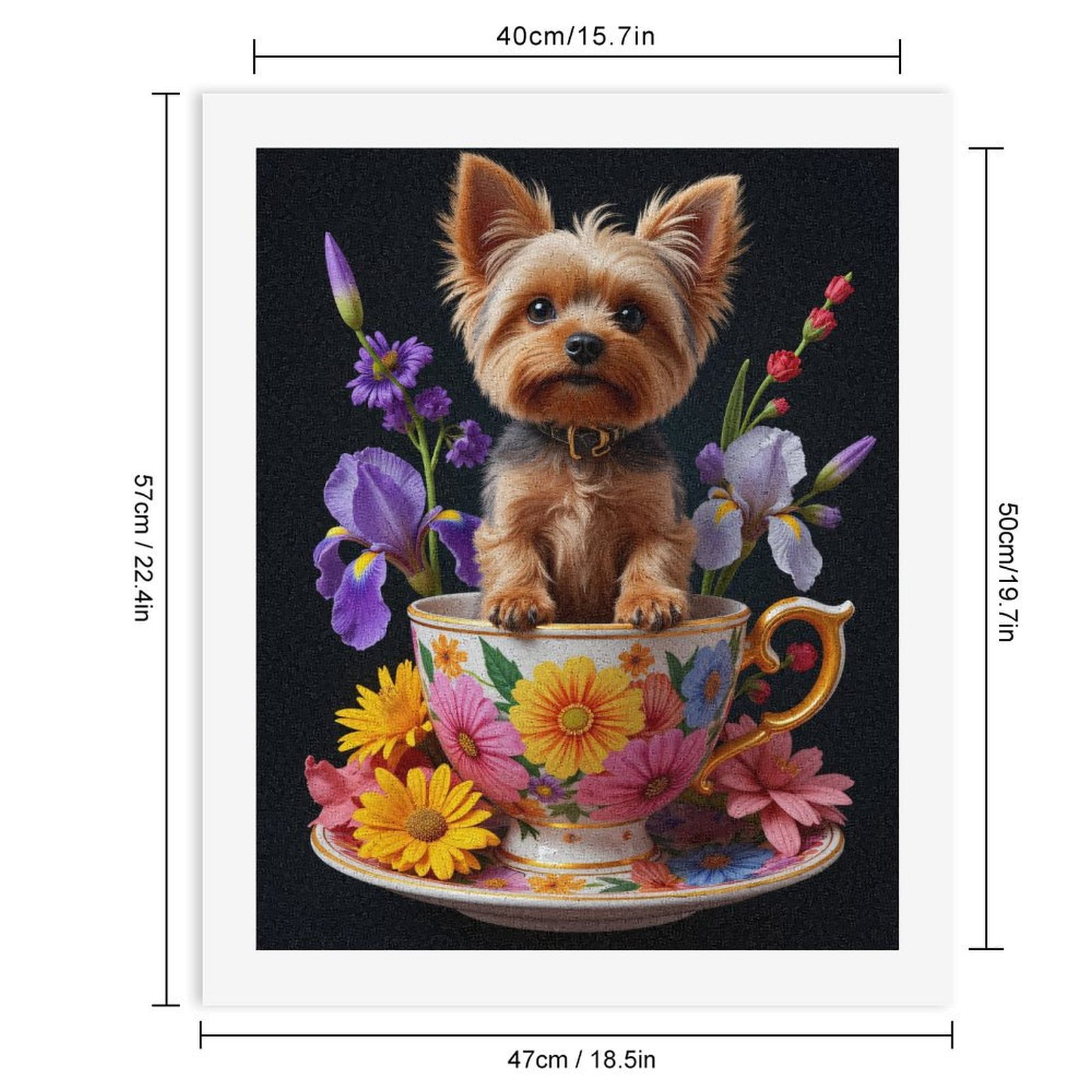 Paint by Numbers Kit for Adults, Yorkshire Terrier In Floral Teacup Paint by Numbers, Easy Paint by Numbers Kit for Adults Beginner, DIY Adult Paint by Number Kits on Canvas, 12x16in Home Decor