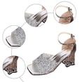 thumbnail image 6 of Rokment Bling Sequin Square Toe Dressy Sandals for Women Bride Wedding Delicate Sparkly Clear Chunky Block High Heels Ankle Strap Dress Pumps Summer Shoes Silver Size 6.5, 6 of 7