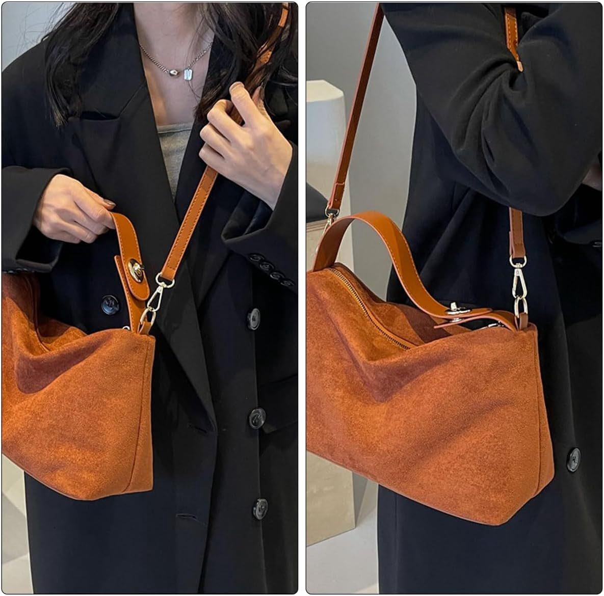 Suede Purses for Women Fashion Slouchy Shoulder Bag Retro Crescent Satchel Hobo Handbags for 2024