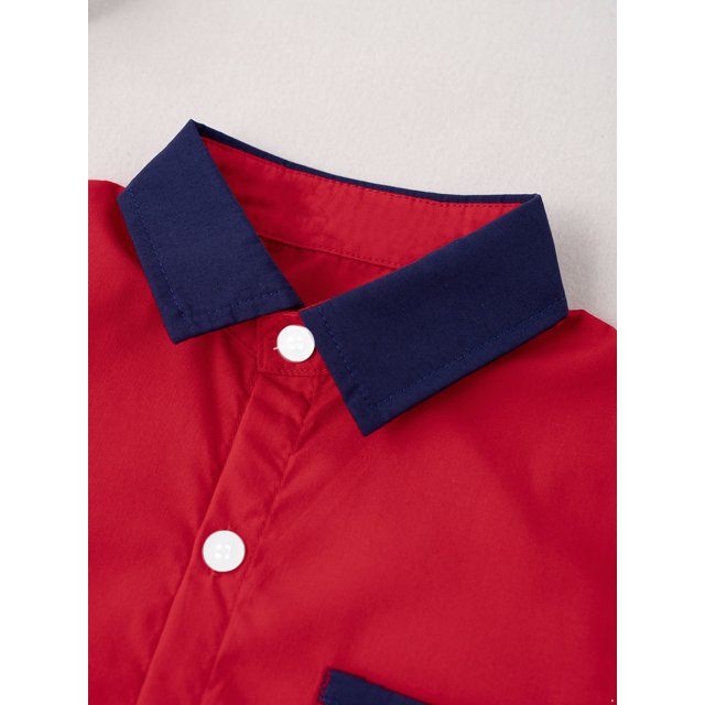 Doomiva Chemise à Manches Courtes pour Garçons Chemises Habillées Formelles Coupe Régulière Uniforme Scolaire Rouge 120