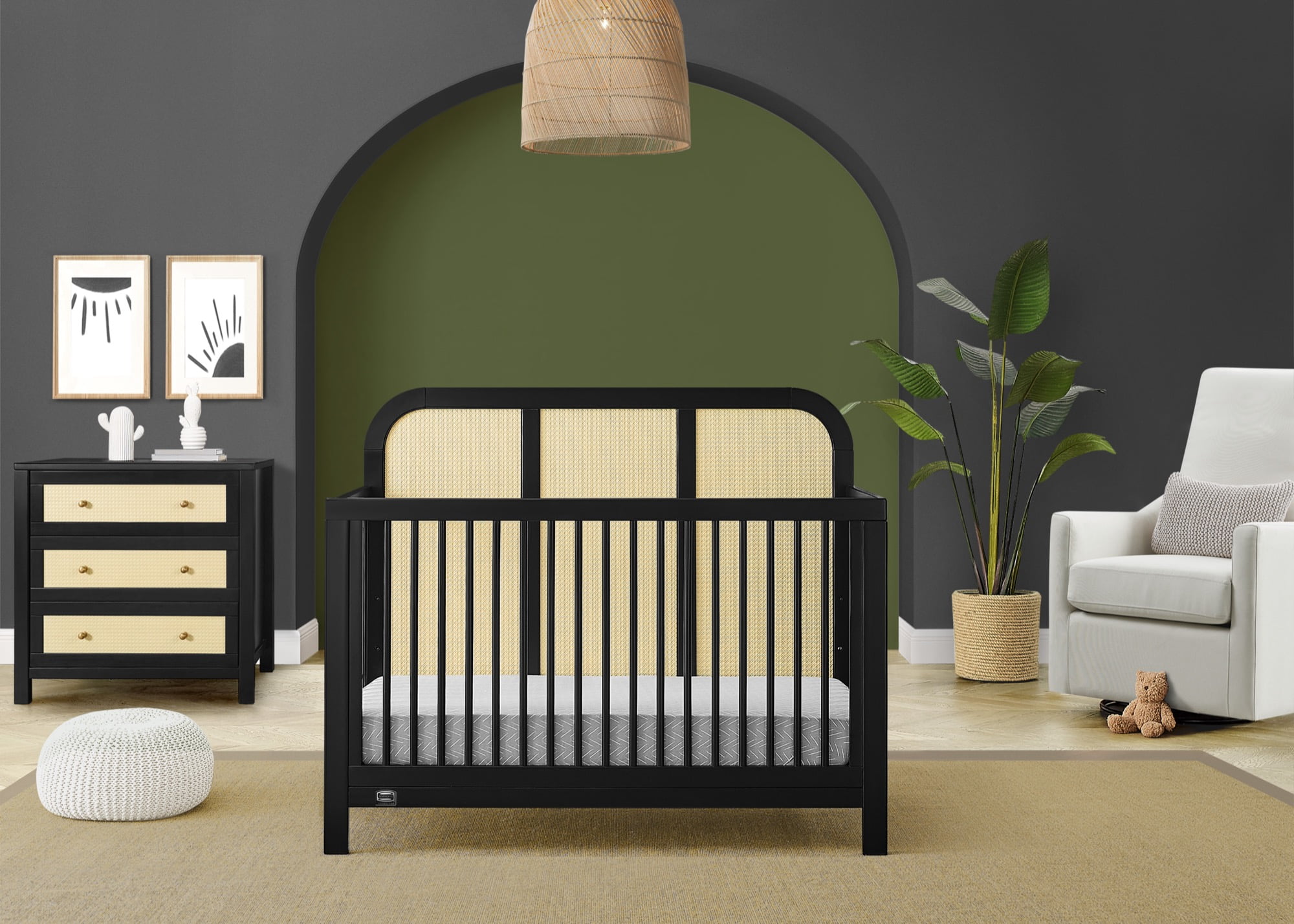 Simmons Kids Theo 6-in-1 Convertible Crib - Greenguard Gold Certified, Black/Textured Almond