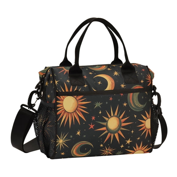 FORMRS Insulated Lunch Bag Unisex Large Capacity with Shoulder Strap, Sun Moon and Stars Pattern