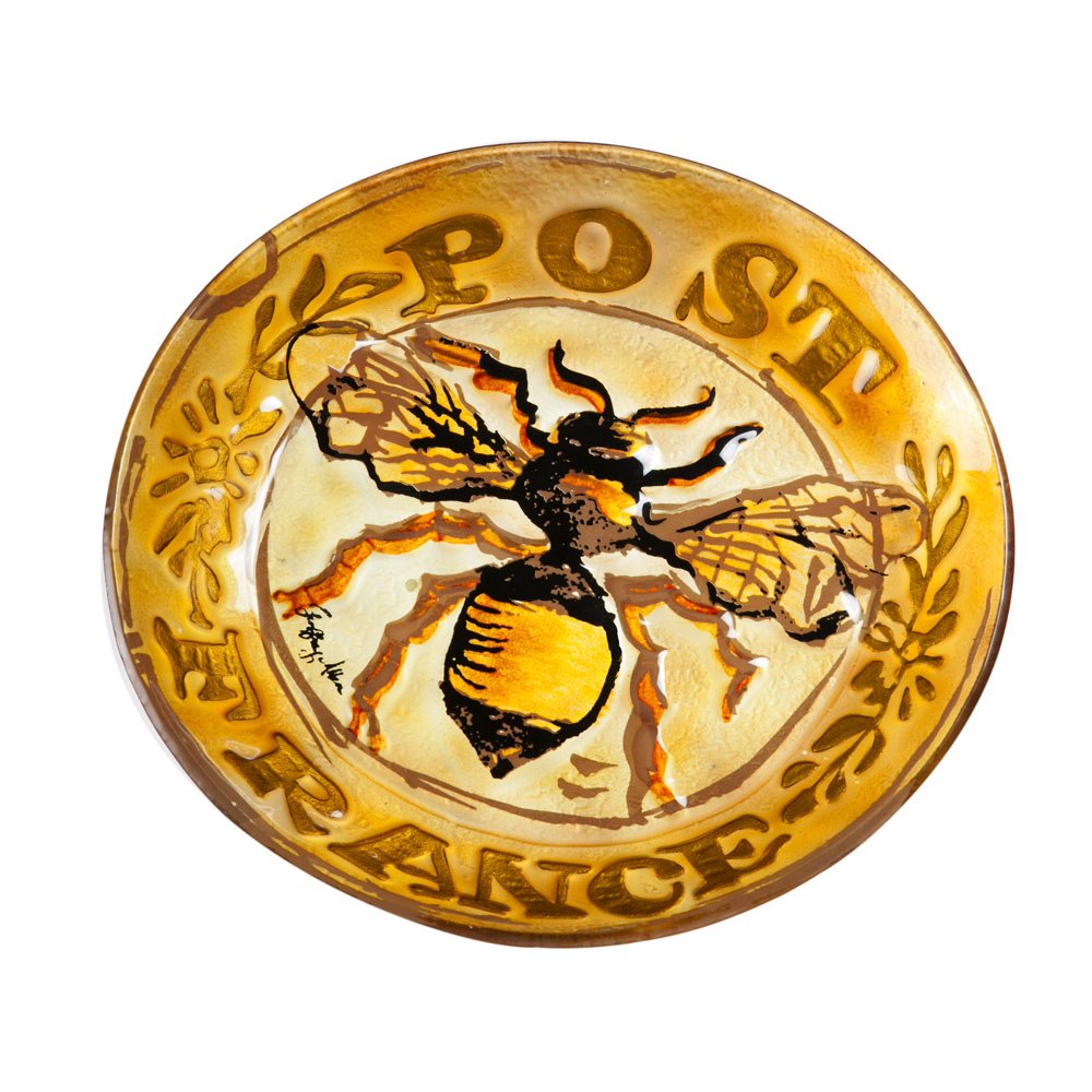Post France Bee Hand Painted 12 Inch Glass Plate with Gold Accents