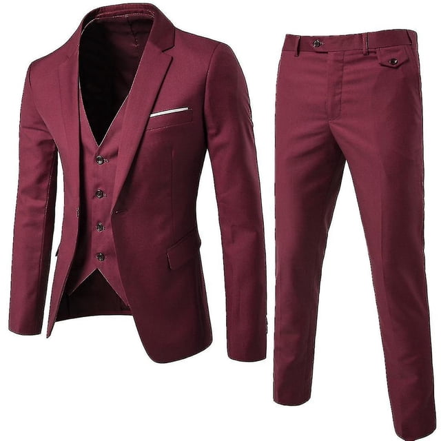 Conjunto de traje de 3 piezas para hombre, chaqueta sólida con un botón, chaleco, pantalones, conjunto de negocios V