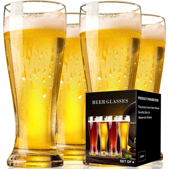 Ratrabas Beer Glasses 14 oz, Pint Glasses Set of 4, Pilsner Wheat Beer Glasses, Glasses Drinking Set, Glassware Gift for Men