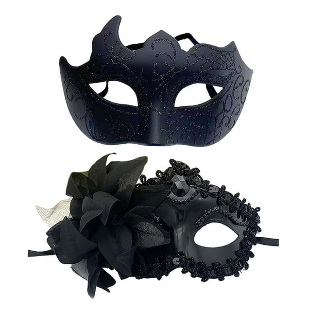 2Pcs Half Costume Mardi Gras Stage Show Couple Masquerade Set Black