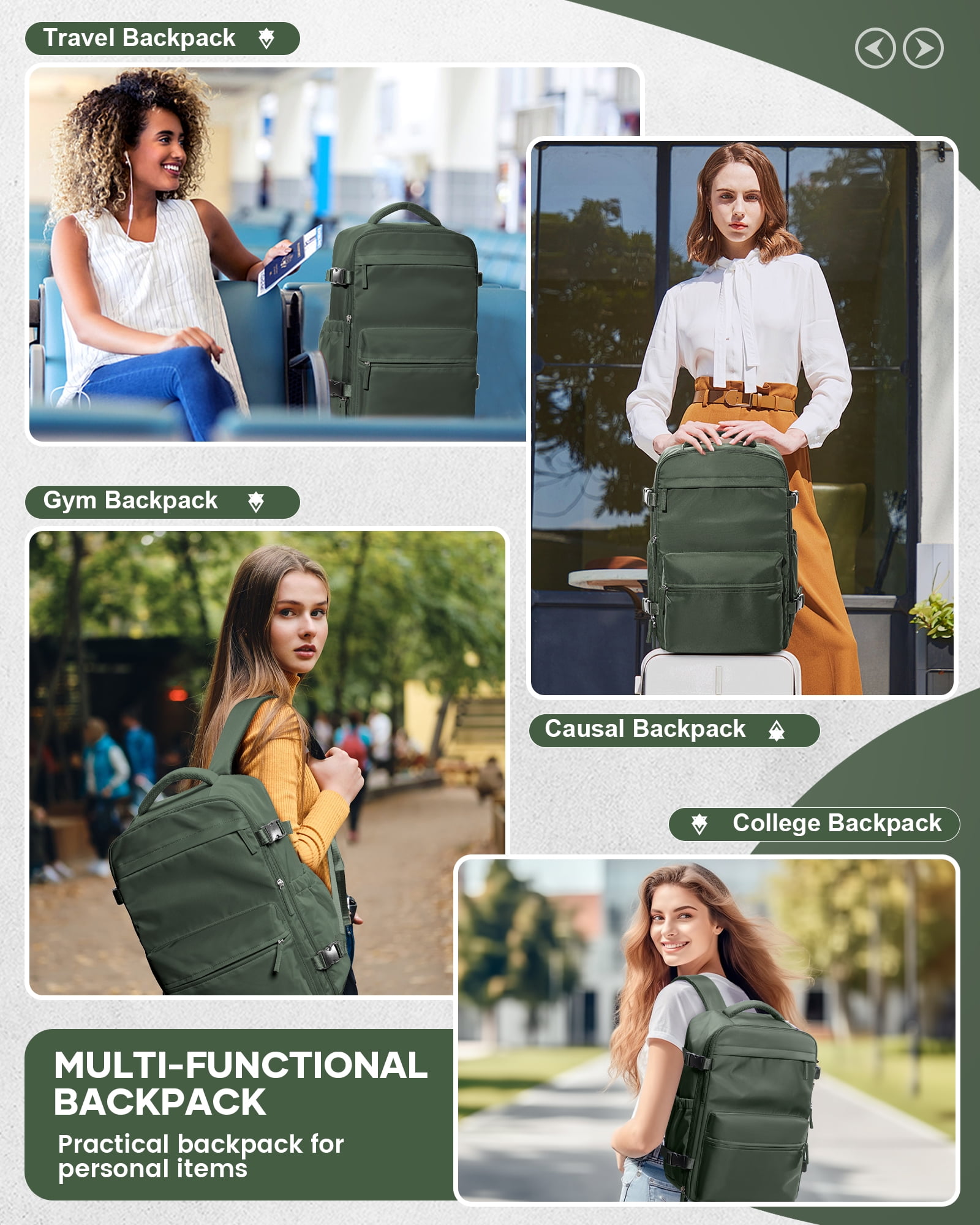 Large Vacuum Travel Backpack with Pump for Women,Airback Personal Item Carry on Backpacks Flight Approved 18x14x8 inches for Men,Laptop Waterproof Work Compression bags Casual Daypack,Brown Green