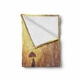 thumbnail image 2 of Modern Soft Flannel Fleece Blanket, Silhouette of Lonely Woman Under Rain with Umbrella Dramatic Paint Picture, Cozy Plush for Indoor and Outdoor Use, 50" x 70", Pale Caramel Yellow, by Ambesonne, 2 of 6