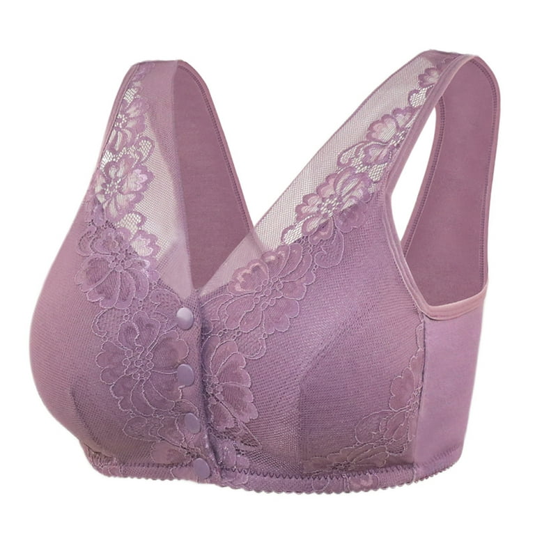 Back Smoothing Bras for Women Front Button Shapin Shoulder Strap Purple 46