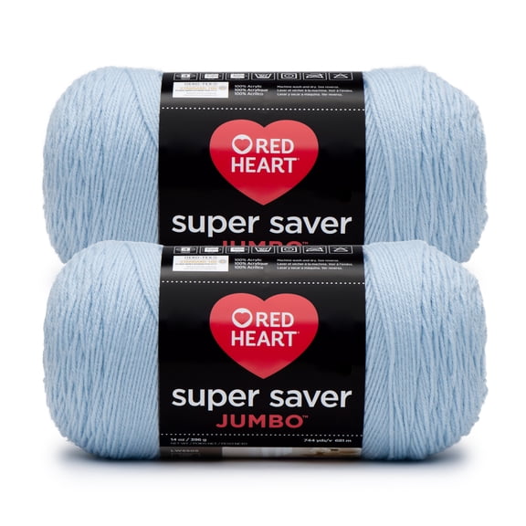 Red Heart® Super Saver Jumbo™ #4 Worsted Acrylic Yarn, Lightblue 14oz/396g 744 Yards (2 Pack)