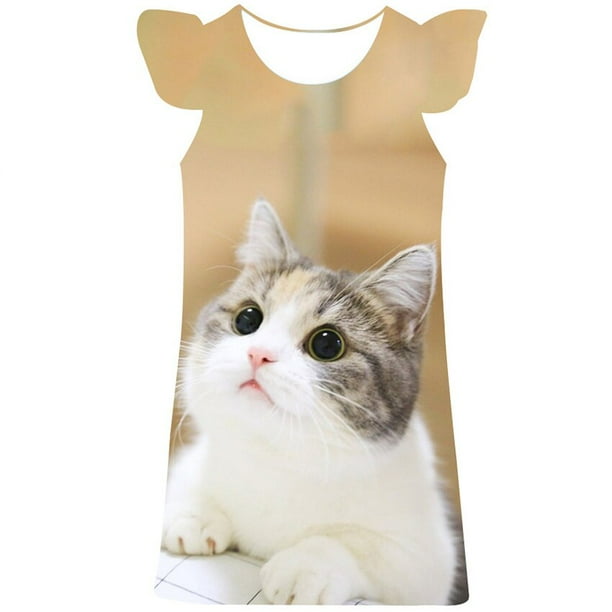Vestido bonito para niñas y gatos, nuevos vestidos de verano para niñas, faldas de princesa elegantes, ropa informal de cumpleaños para bebés y niños, vestidos de 1 a 10 años, disfraces 6T Gao Jinjia LED