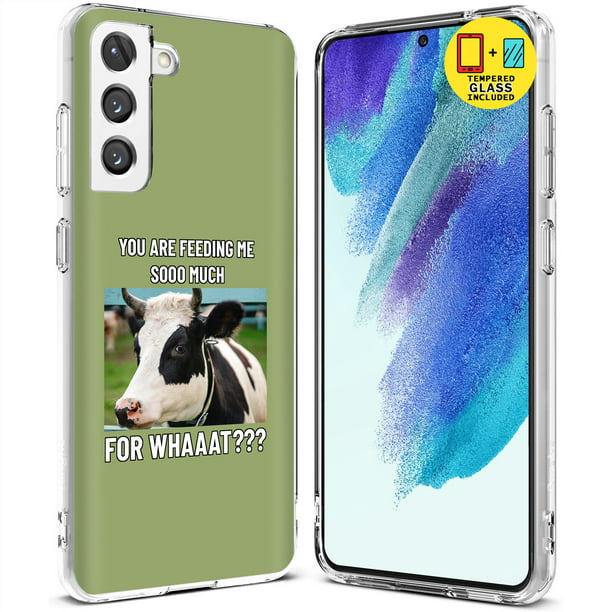 TalkingCase Slim Case Compatible for Samsung Galaxy S21 FE 5G, Glass Screen  Protector Incl, Funny Meme Cow Print, Lightweight, Soft, USA 