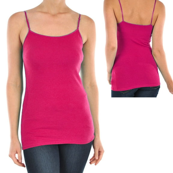 Womens Long Basic Spaghetti Strap Cami Tank Top Layering Plain Fuchsia Small New