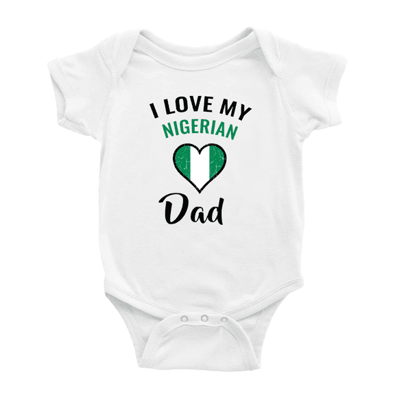I Love My Nigerian Dad Heart Flag Cute Baby Romper Bodysuit For Boy Girl (White, 18-24 Months)